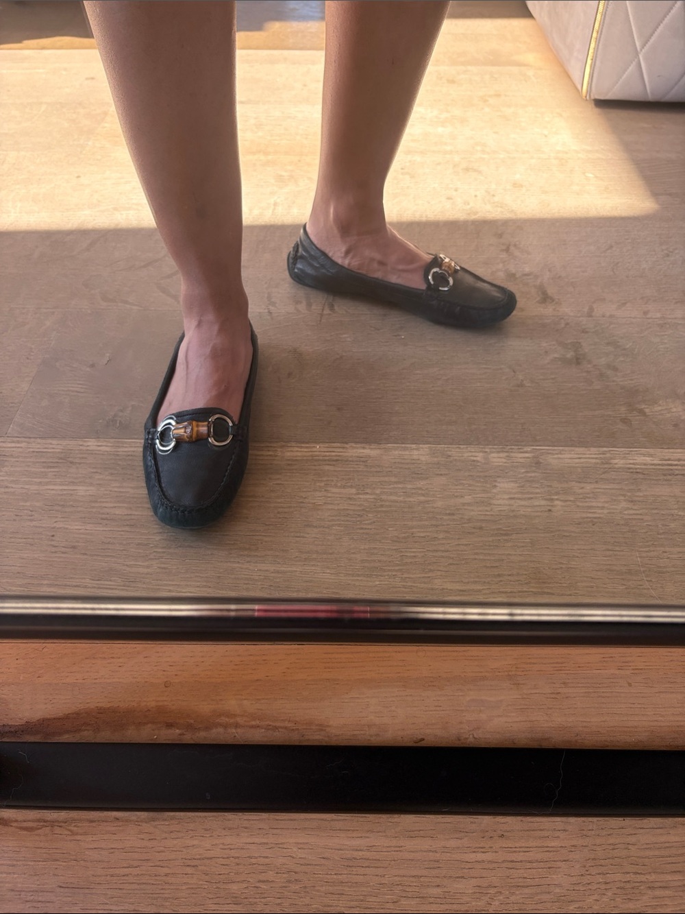 Gucci Black Leather Women’s Moccasin Loafers with Gold & Brown Horsebit